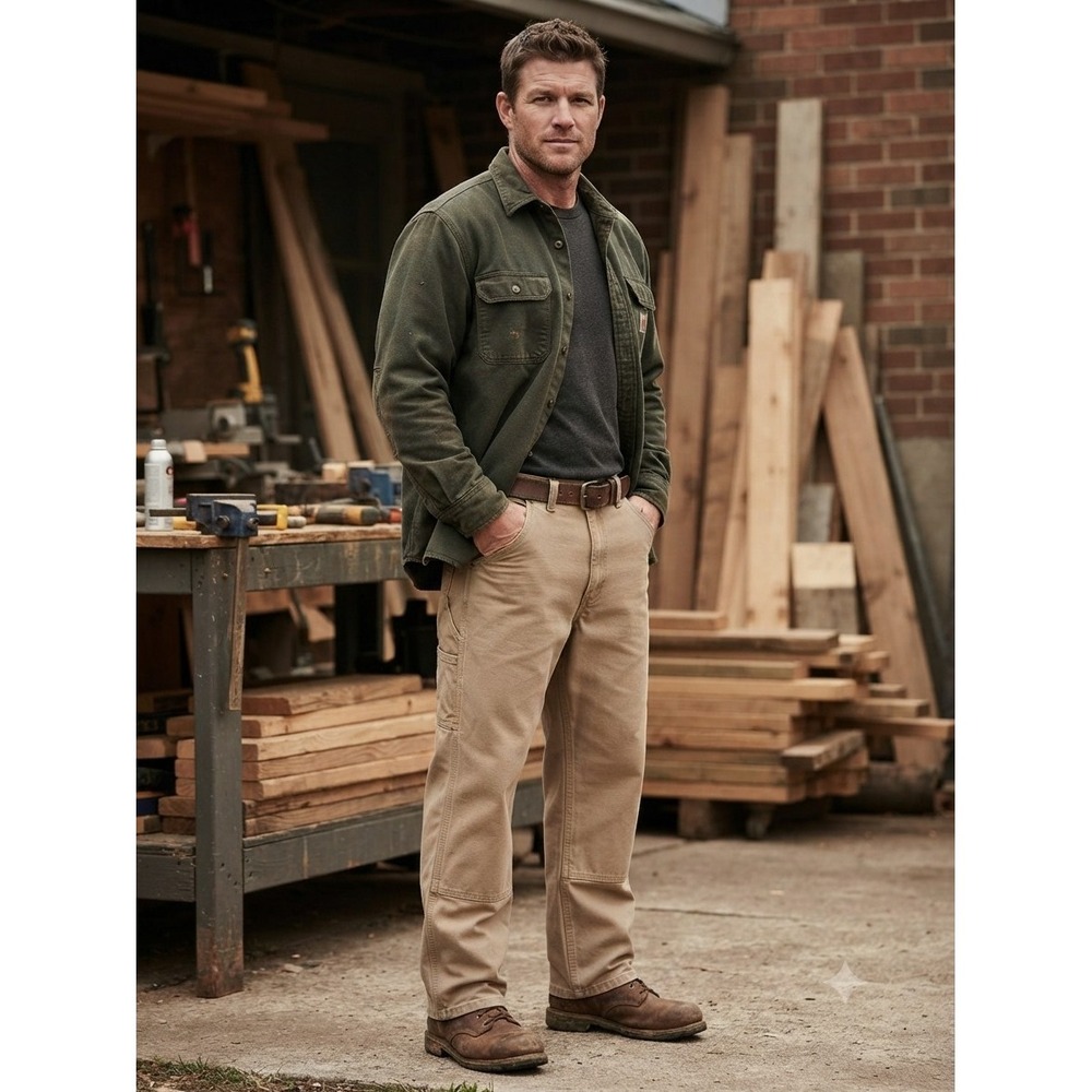 Carhartt Tan Duck Canvas Work Pants 36x30 Loose Fit Utility Hammer Loop Durable